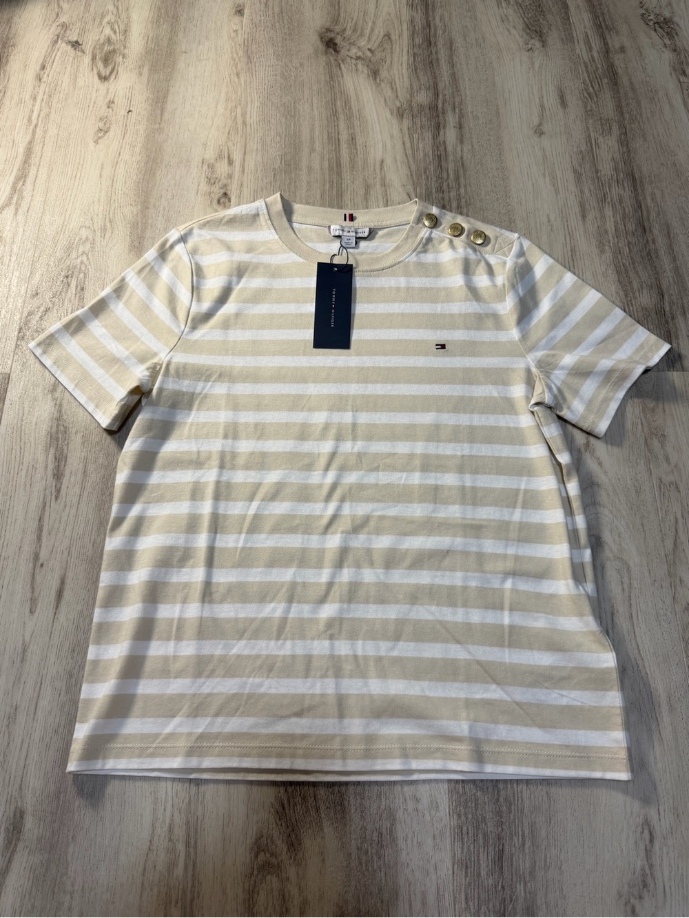 Tommy Hilfiger Cream & White Striped Short Sleeve Tee